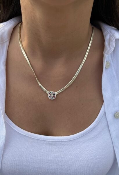 Taşlı Yuvarlak Uçlu Kolye