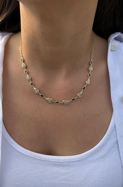 Mavi Sıra Taşlı Kolye