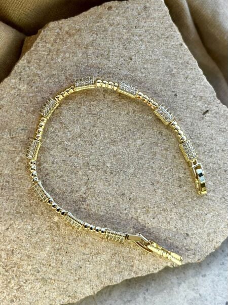 14K Taşlı Sıralı Silindir Bileklik