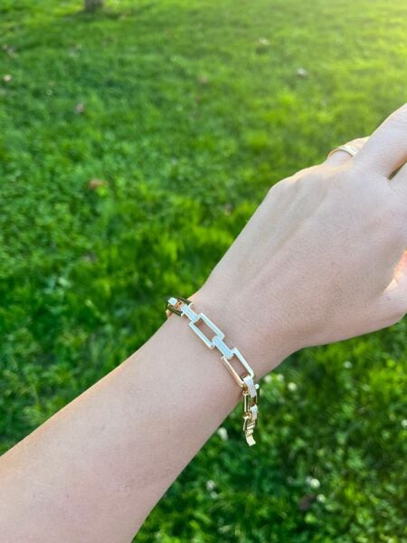 14K Kare Kelepçe Dizili Bileklik