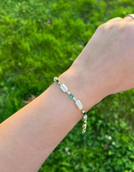 14K Yeşil ve Parıltı Taşlı Bileklik