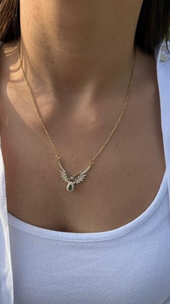 Taşlı Kanat Uçlu Kolye