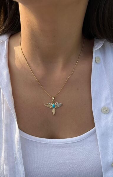 Taşlı Antik Kuş Uçlu Kolye