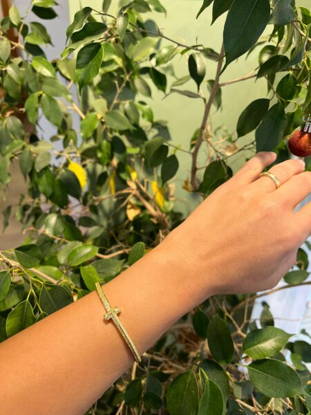 14K Altın Renkli Taşlı Kelepçe