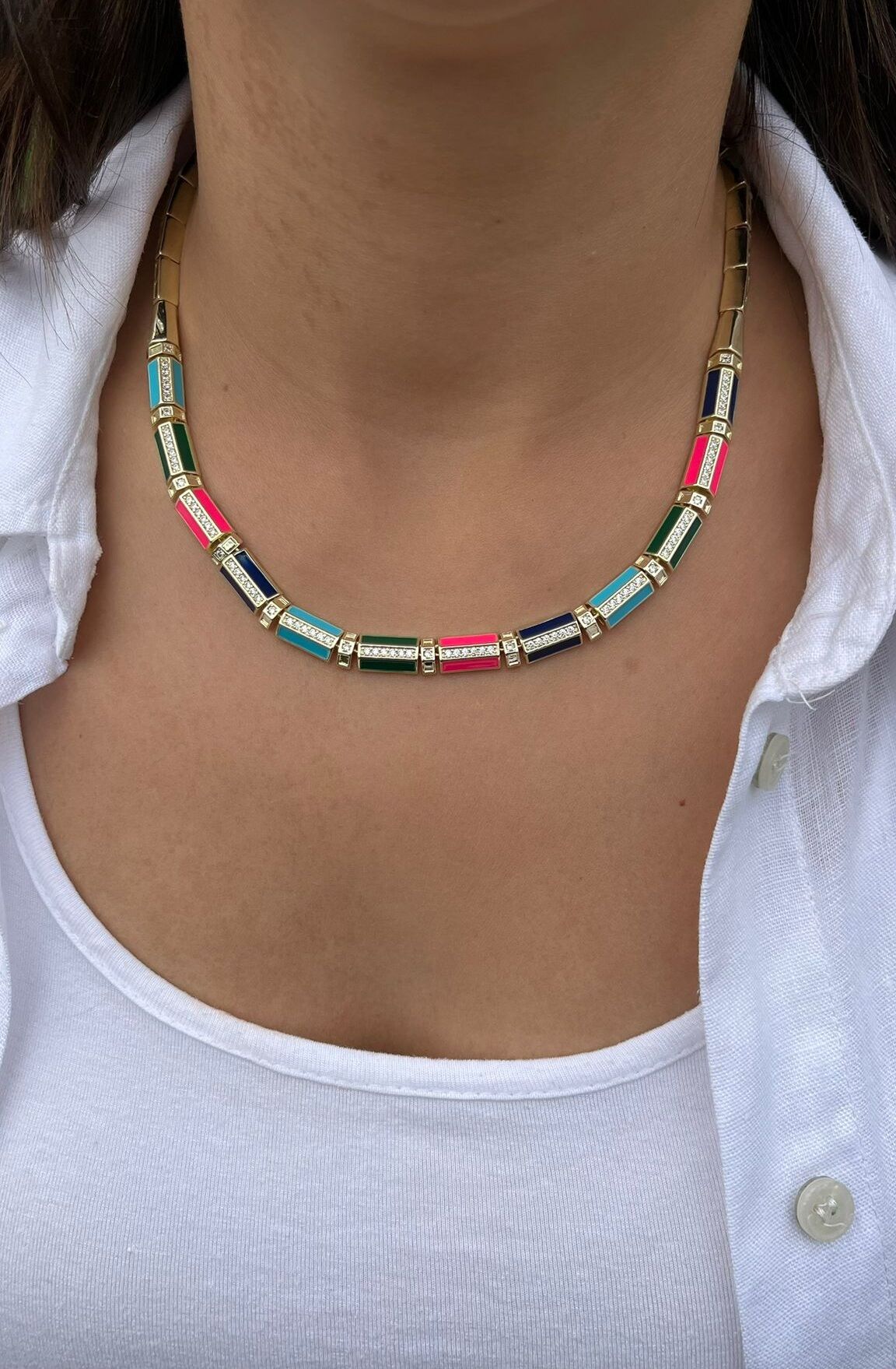 Renkli Özel İşleme Taşlı Kolye