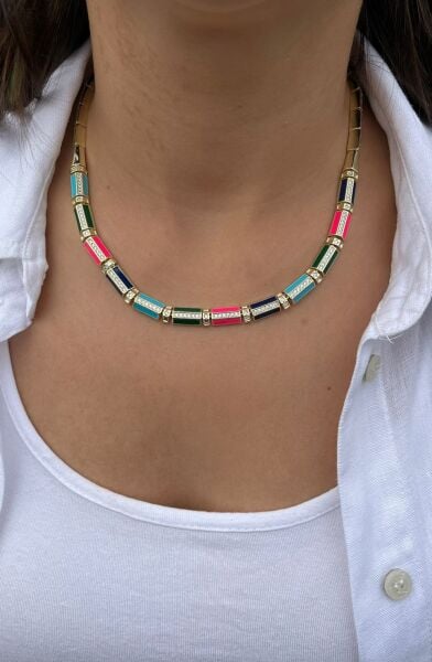 Renkli Özel İşleme Taşlı Kolye