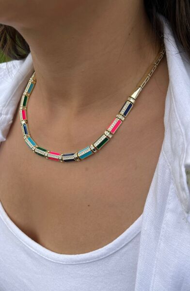 Renkli Özel İşleme Taşlı Kolye