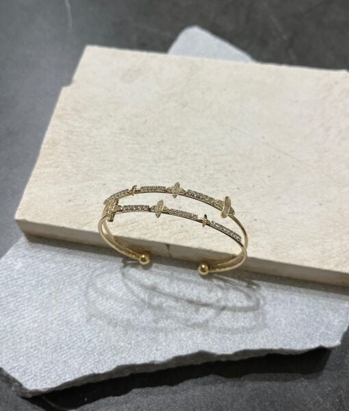 Altın Renkli Taşlı Yonca Kelepçe