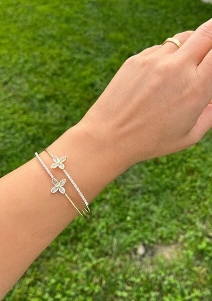 Altın Renkli Taşlı Yaprak Kelepçe