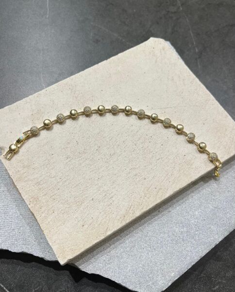 14K Örüntü Taşlı Daire Bileklik