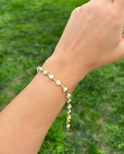 14K Örüntü Taşlı Daire Bileklik
