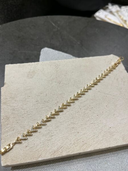 14K Örüntü Taşlı V Kılçık Bileklik