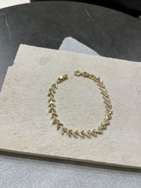 14K Örüntü Taşlı V Kılçık Bileklik