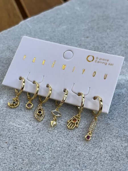 Yakemiyou Göz ve El Desenli Altılı Küpe