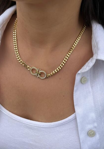 Taşlı Sonsuzluk Kelepçe Kolye