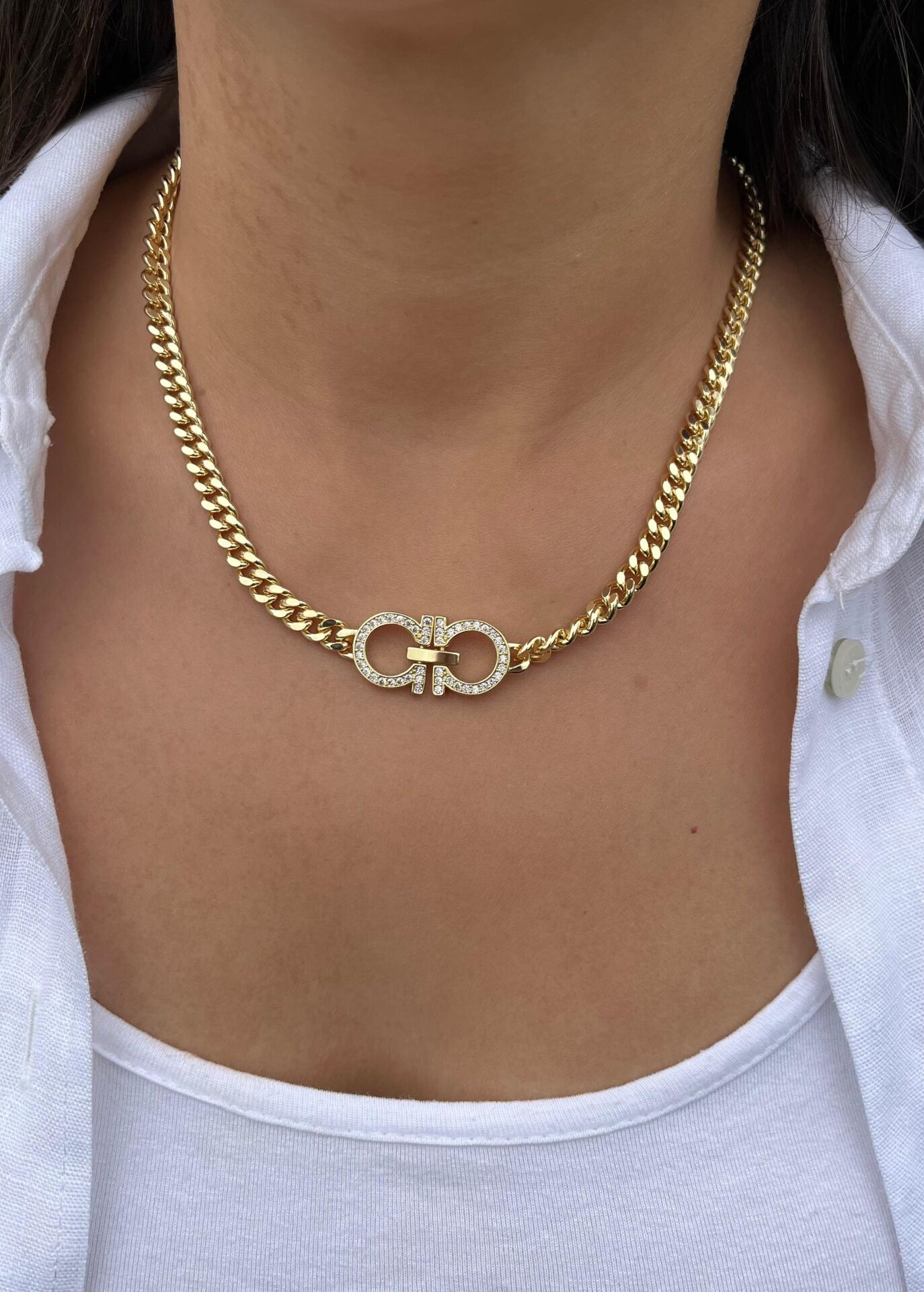 Taşlı Sonsuzluk Kelepçe Kolye