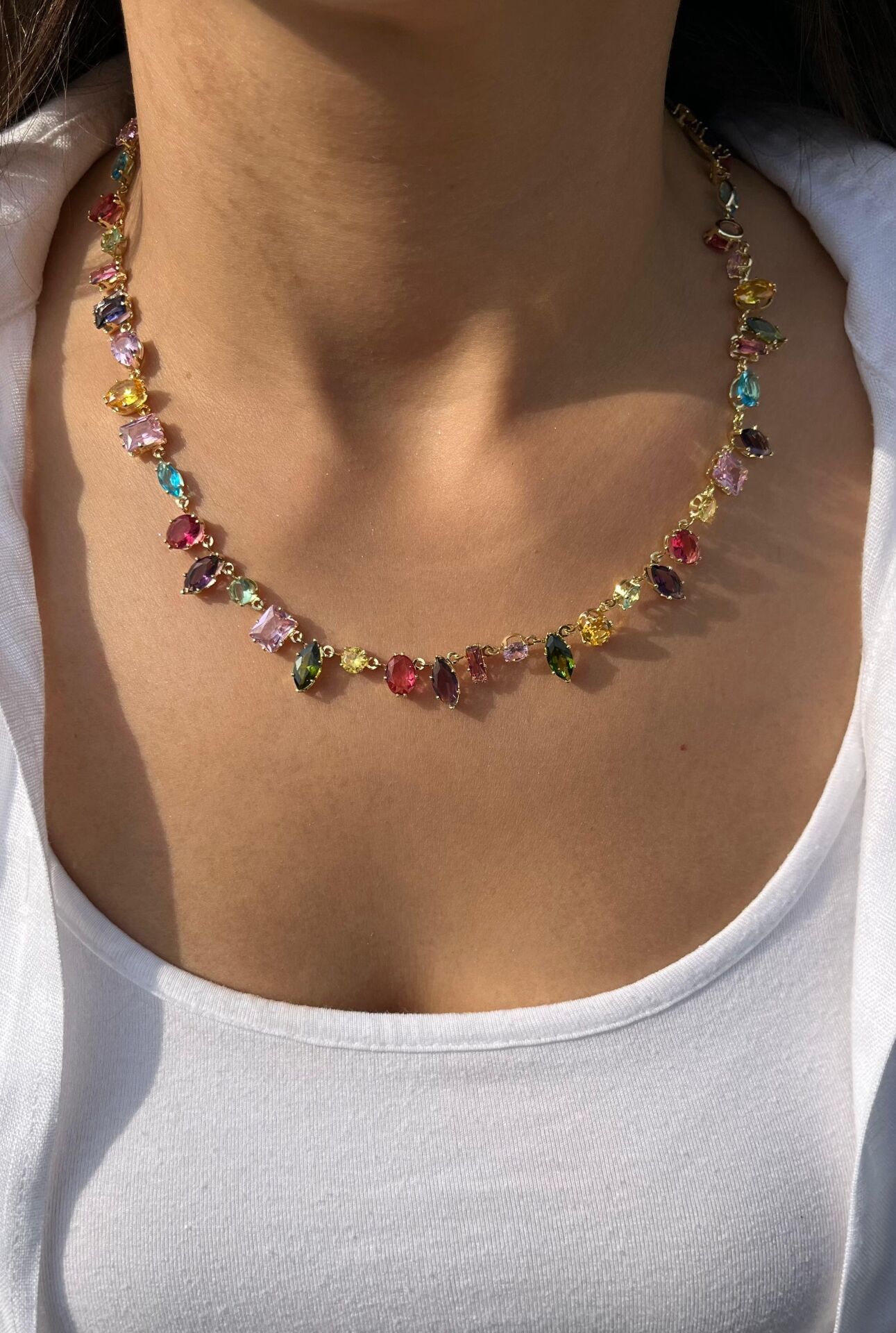 Zirkon Renkli Taşlı Gema Kolye