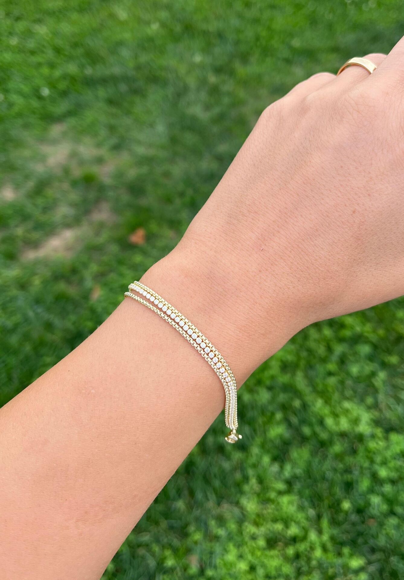 14K Üç Sıra Taşlı Su Yolu Bileklik