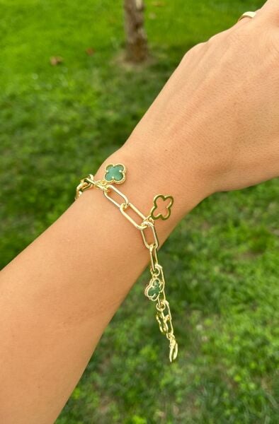 14K Yeşil Yonca Charmlı Bileklik
