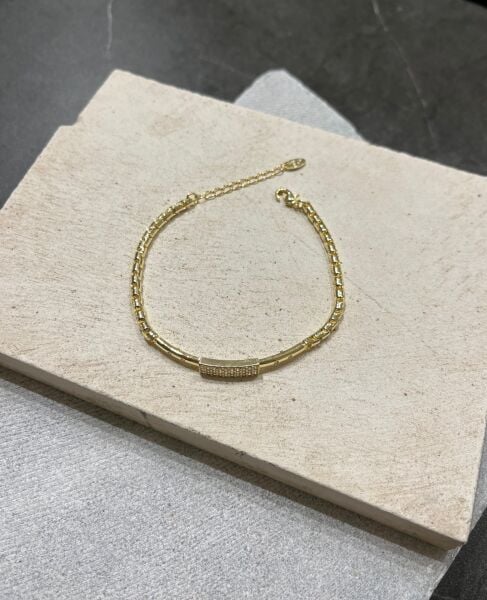 14K Taşlı Plaka Bileklik