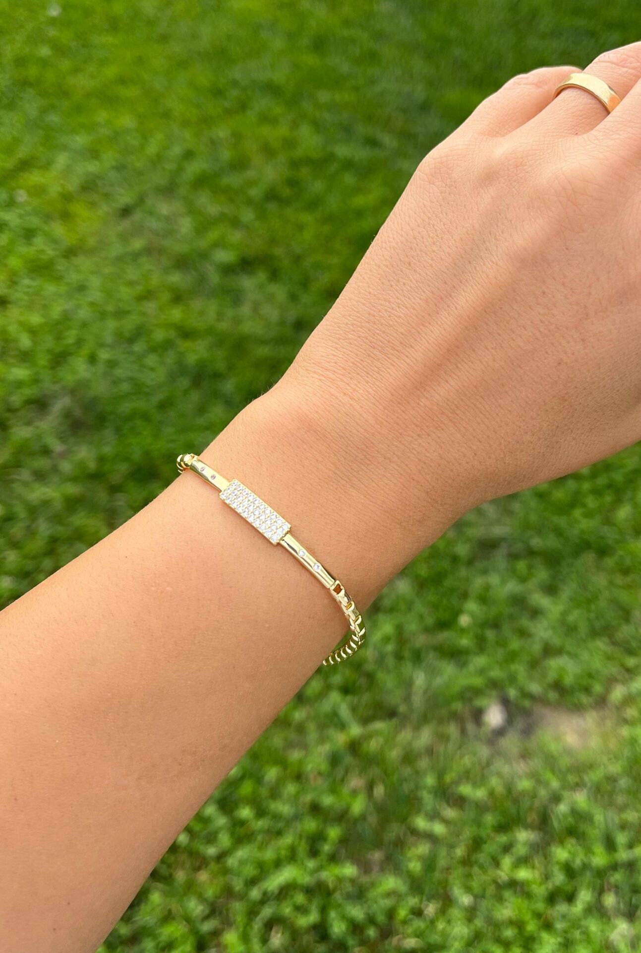 14K Taşlı Plaka Bileklik