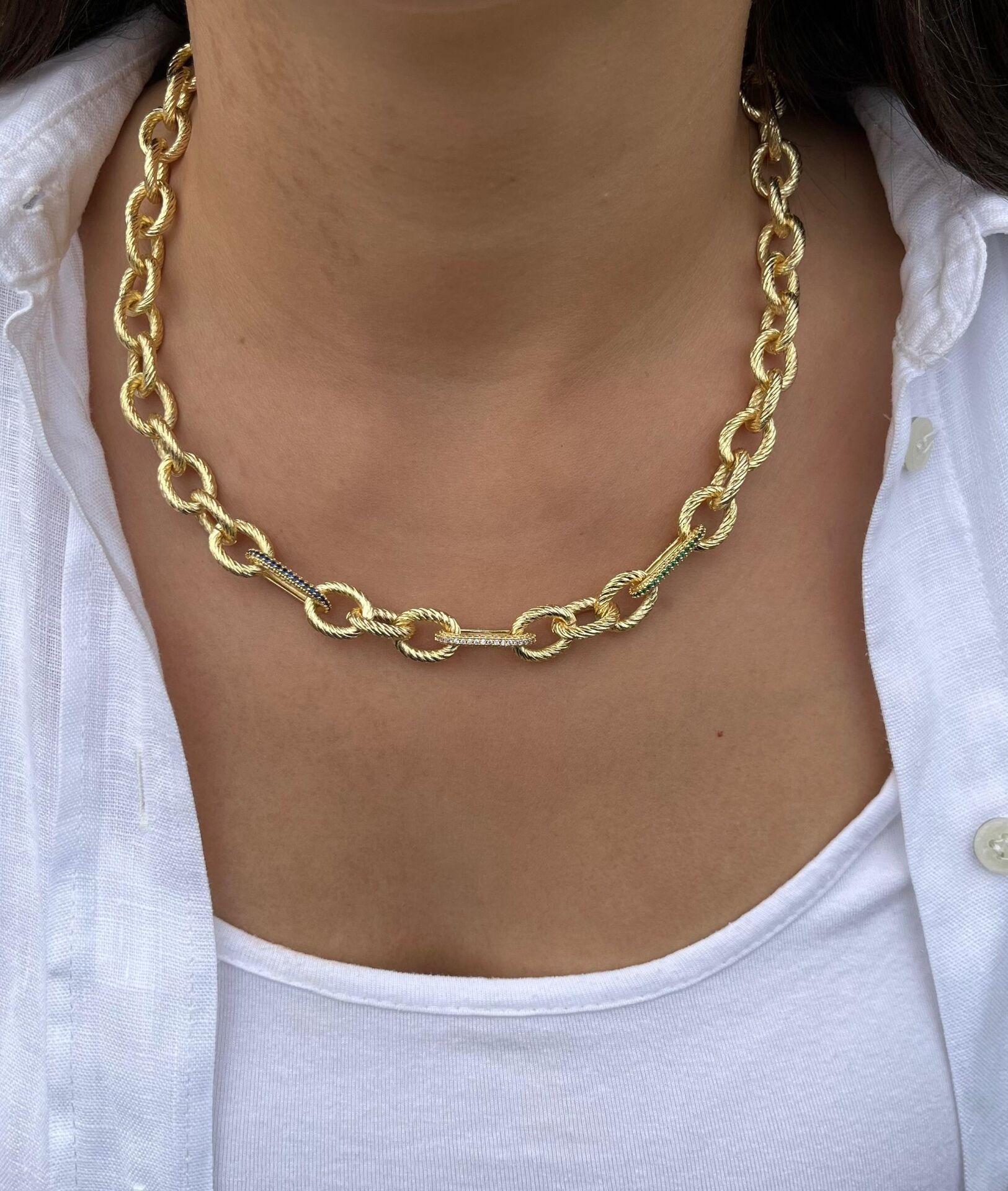 Renk Detaylı Kalın Zincir Kolye