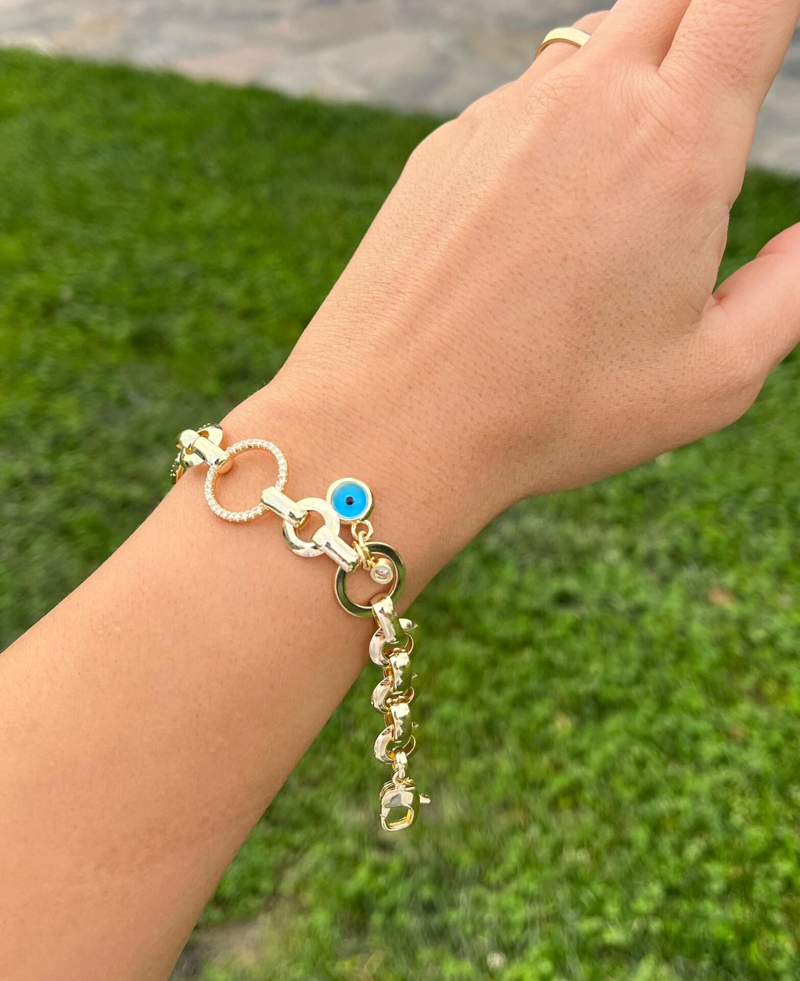 Nazar Boncuğu ve Taşlı Halka Bileklik