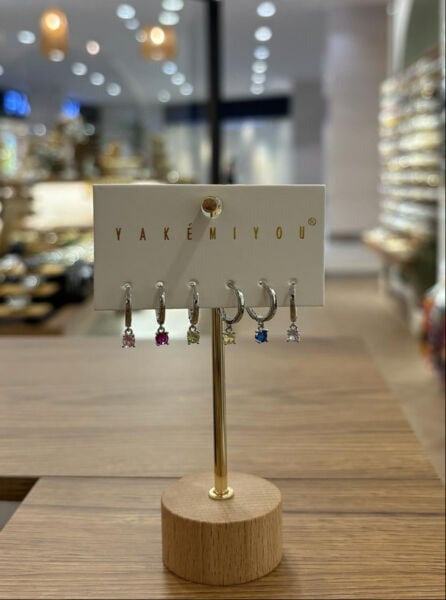 Yakemiyou Silver Minimal Renkli Altılı Küpe