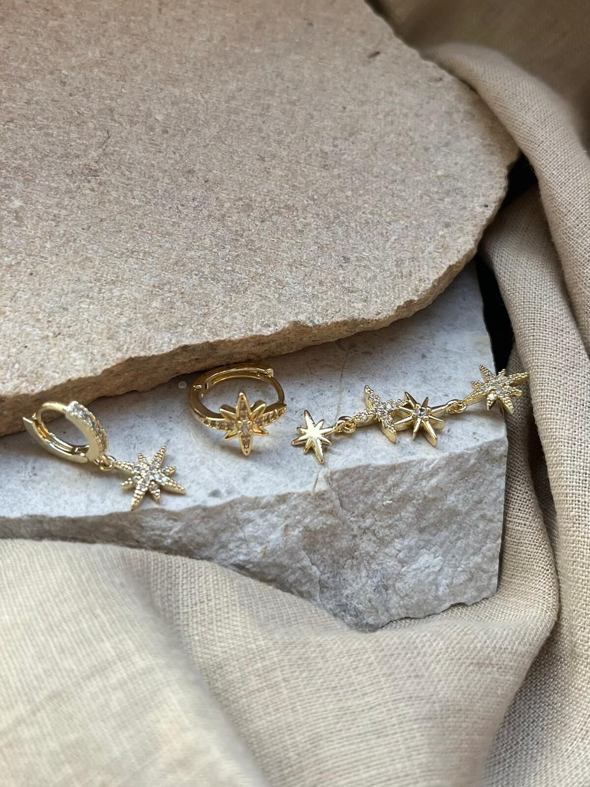 YSX Jewelry Yıldızlı Üçlü Küpe Seti
