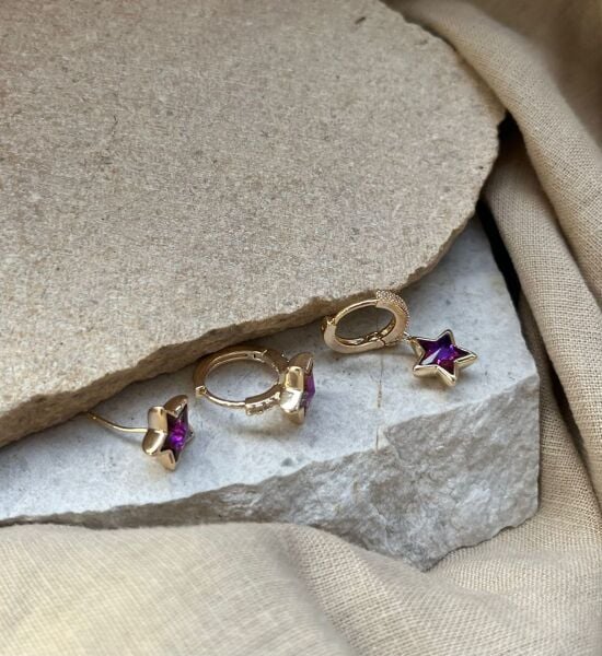 YSX Jewelry  Mor Yıldızlı Üçlü Küpe Seti