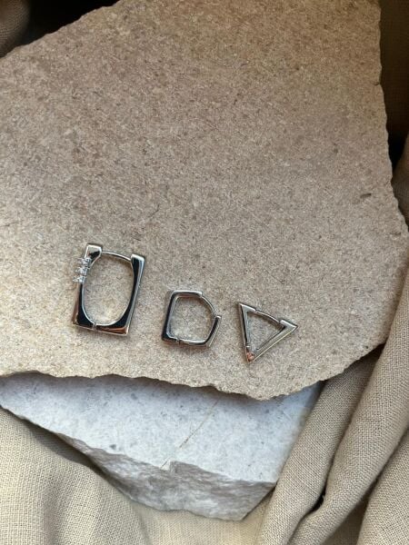 YSX Jewelry Gümüş Renkli Geometrik Üçlü Küpe Seti