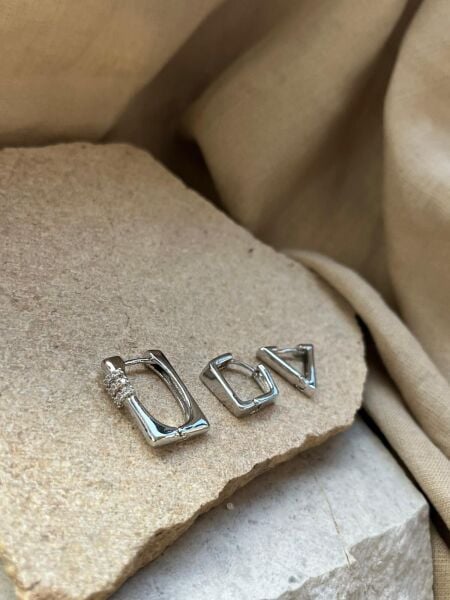 YSX Jewelry Gümüş Renkli Geometrik Üçlü Küpe Seti