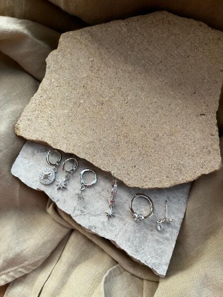 YSX Jewelry Gümüş Renkli Altılı Küpe Seti