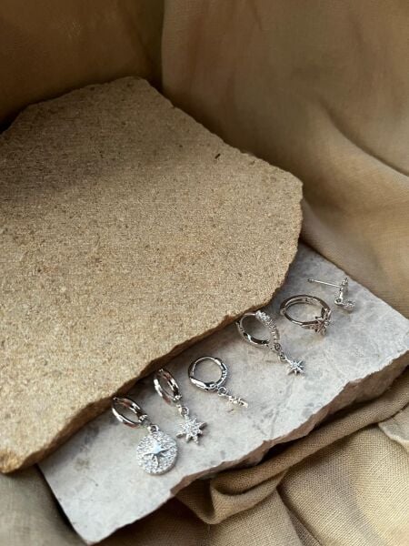 YSX Jewelry Gümüş Renkli Altılı Küpe Seti