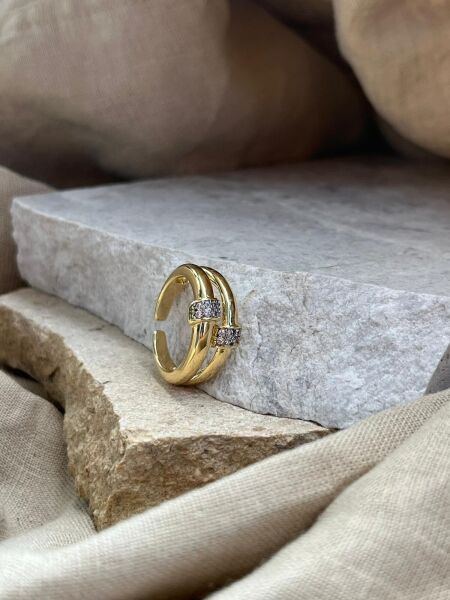 Yüzük İki Taşlı Desen