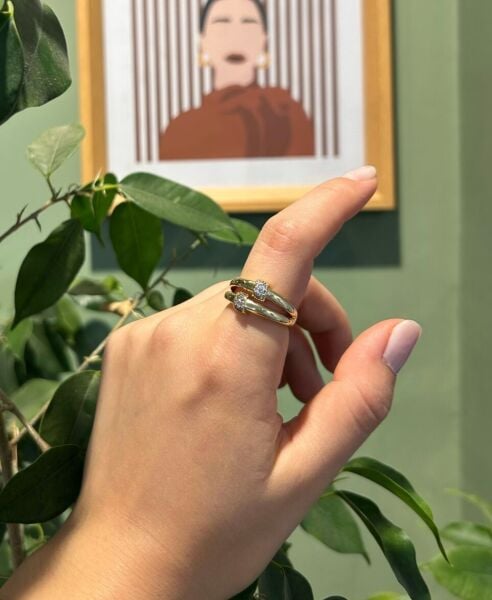 Yüzük İki Taşlı Desen