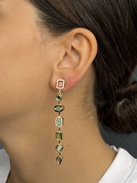 Sarkıt Renkli Taşlı Küpe