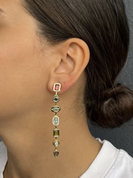 Sarkıt Renkli Taşlı Küpe