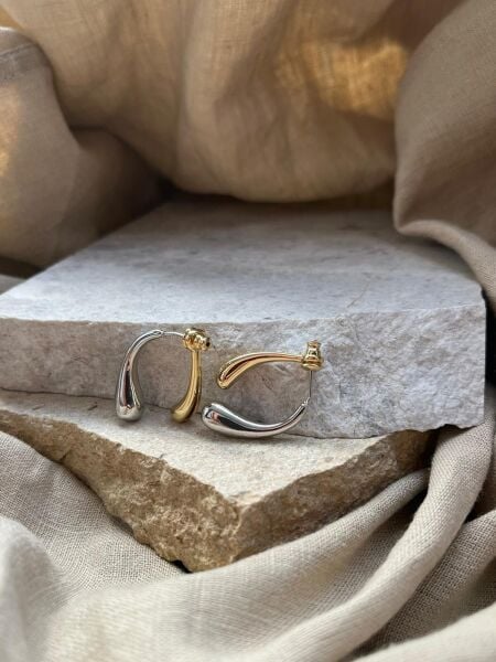 Altın ve Gümüş Renkli Damla Küpe