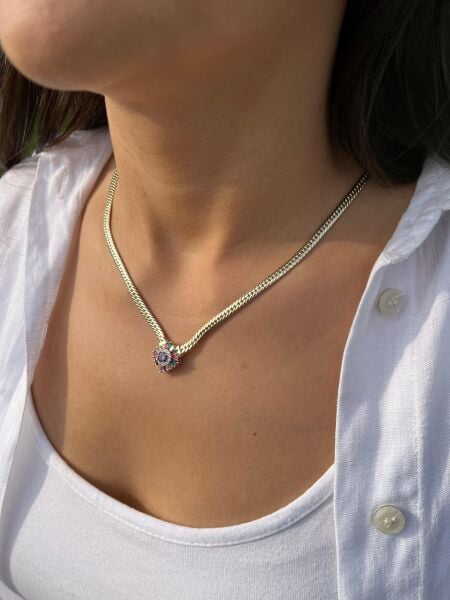 Renkli Taşlı Kare Uçlu Kolye