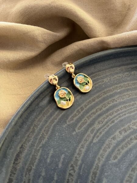 Vintage Sanat Lale Desenli Küpe