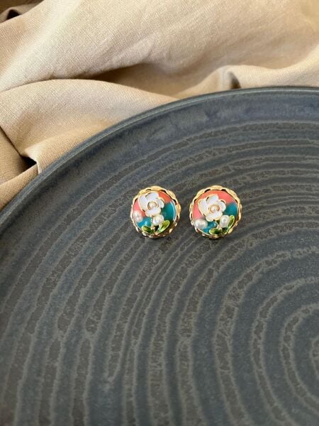 Vintage Sanat Çiçek Desenli Küpe