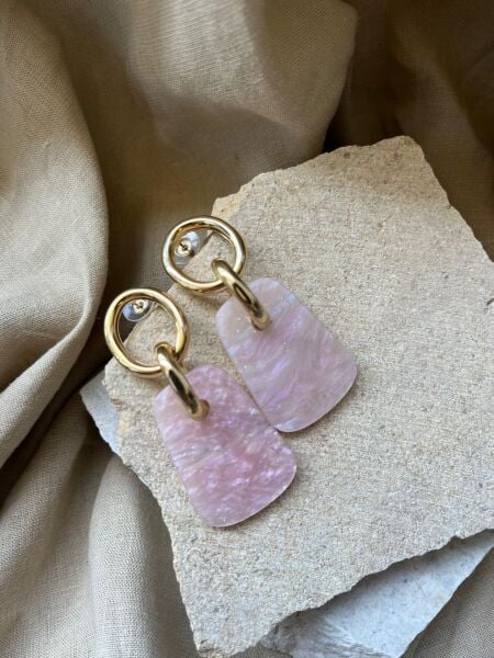 Pembe Taşlı Sarkan Küpe