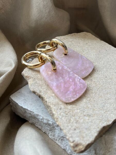 Pembe Taşlı Sarkan Küpe