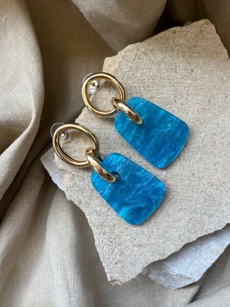 Mavi Taşlı Sarkan Küpe