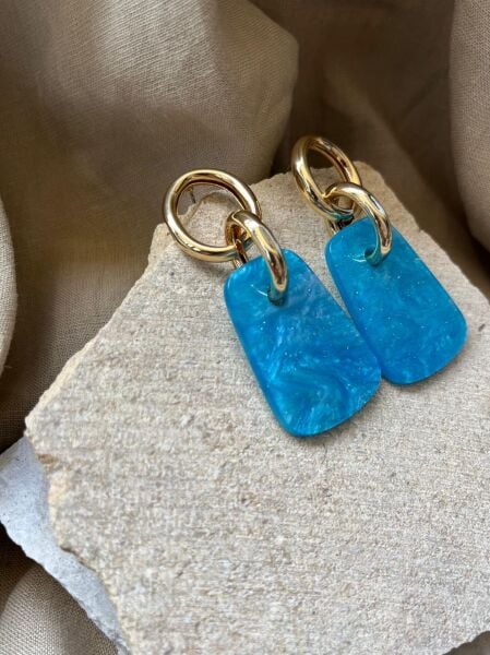 Mavi Taşlı Sarkan Küpe