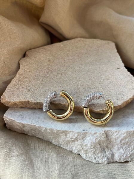 Altın Renkli ve Taşlı Daire Küpe