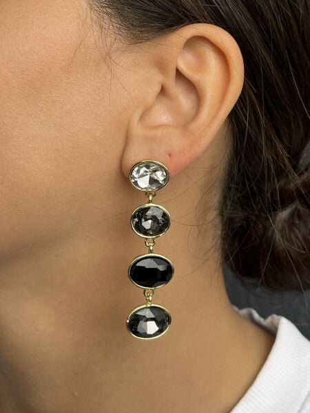 Three Black Stone Pendant Earrings