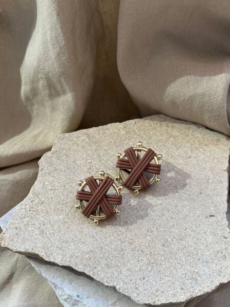 Kahverengi ve Sarı Dümen Küpe