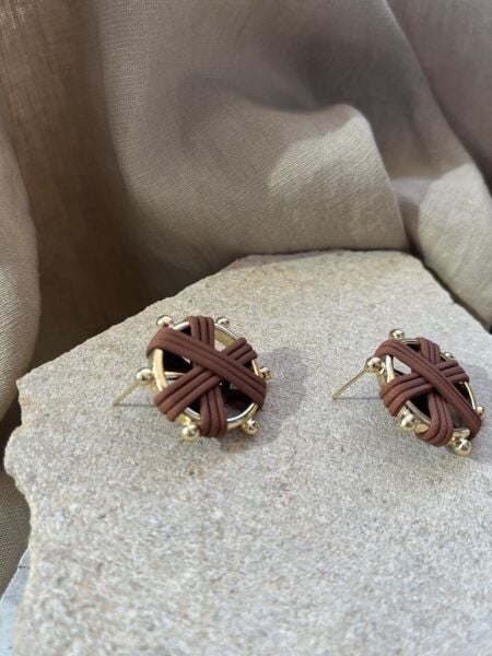 Kahverengi ve Sarı Dümen Küpe